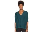 Eileen Fisher Fine Merino Double Links V-neck 3/4 Sleeve Top (pine) Women's Clothing