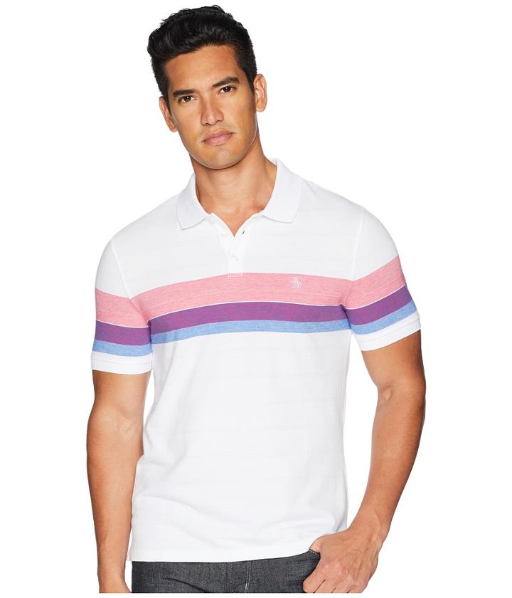 Original Penguin Short Sleeve Engineered Stripe (bright White) Men's Short Sleeve Button Up