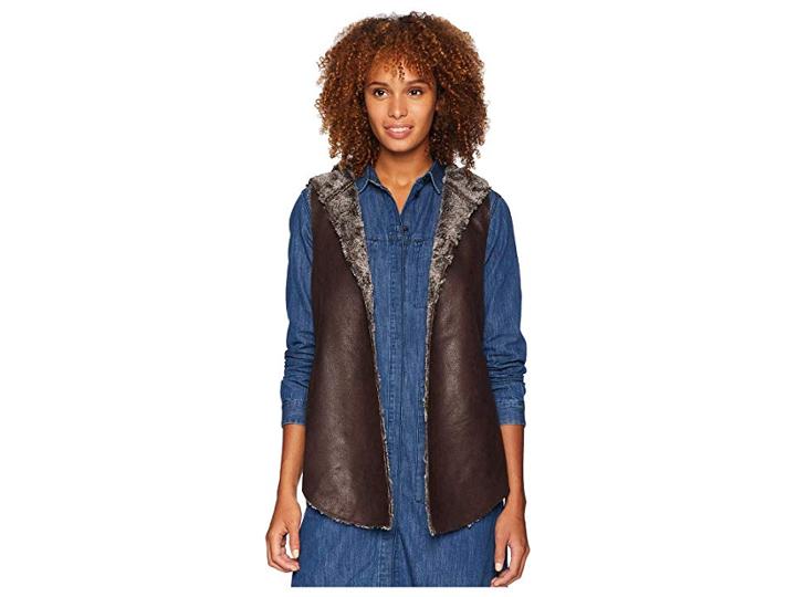 Dylan By True Grit Sueded Fur Reversible Hood Vest (vintage Black) Women's Vest
