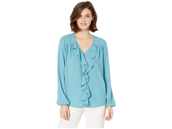 Karen Kane Ruffle Front Top (jade) Women's Clothing