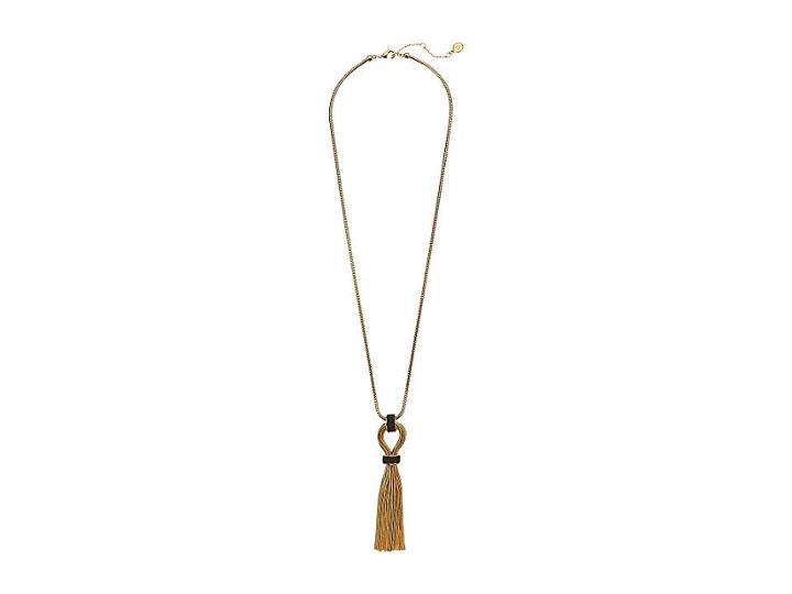 Vince Camuto 28 Tassel Leather Necklace (gold/grey) Necklace