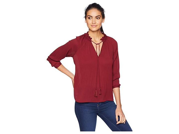 Adelyn Rae Maria Woven Pleated Blouse (wine) Women's Clothing