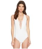 Michael Michael Kors Safari Solids Lace-up Cross-back One-piece Swimsuit W/ Tummy Control Removable Soft Cups (white) Women's Swimsuits One Piece