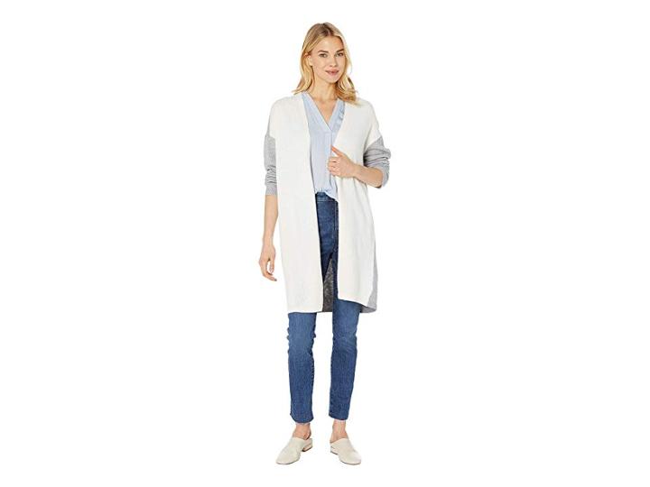 Vince Camuto Long Sleeve Color Block Cardigan (antique White) Women's Sweater