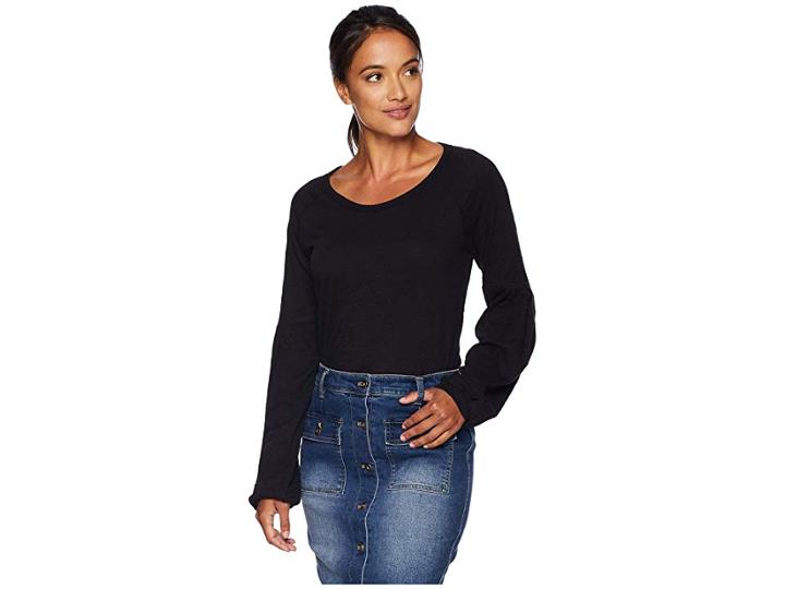 Mod-o-doc Slub Jersey Pleated Raglan Sleeve Tee (black) Women's T Shirt