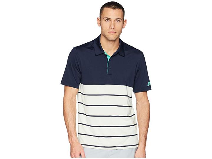 Adidas Golf Ultimate Heather Stripe Polo (collegiate Navy/aero Green Heather) Men's Clothing