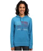 Life Is Good Flag Stripe Go-to Pullover Hoodie (denim Blue) Women's Sweatshirt