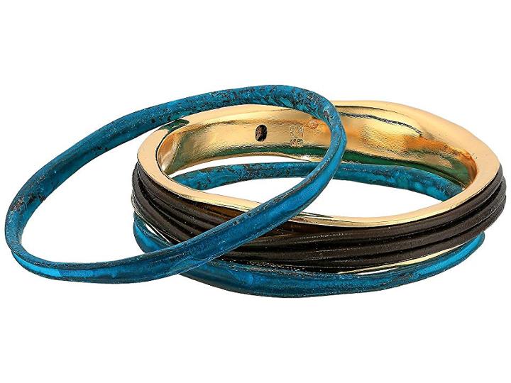 Robert Lee Morris Green Patina And Brown Leather Bangle Set (patina) Bracelet