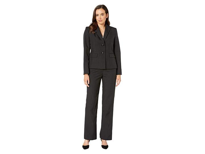 Le Suit Tonal Stripe Two-button Jacket Pantsuit (black) Women's Suits Sets
