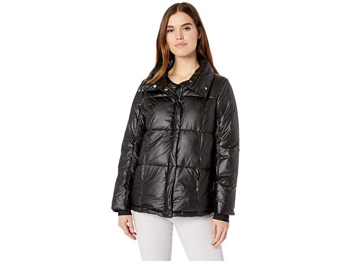 Steve Madden Waist Length Puffer Pu (black) Women's Coat