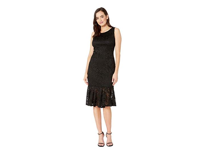 Marina Sleeveless Glitter Lace Midi Dress With Bottom Flounce (black) Women's Dress