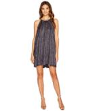 Bishop + Young Suede High Neck Shift (slate Blue) Women's Dress