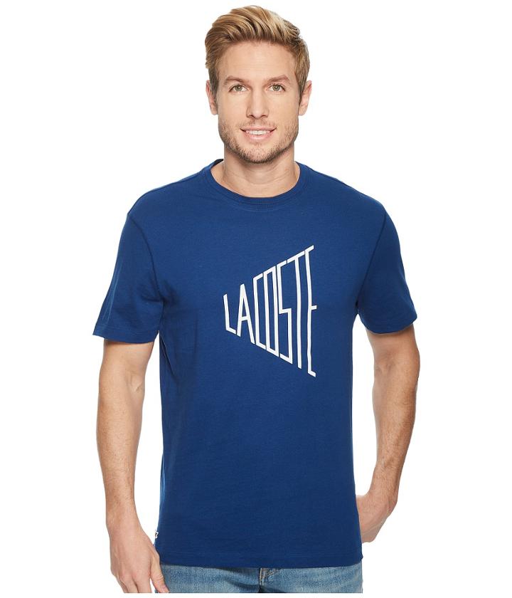 Lacoste Short Sleeve Wordplay Jersey Regular (marino/flour) Men's Short Sleeve Pullover