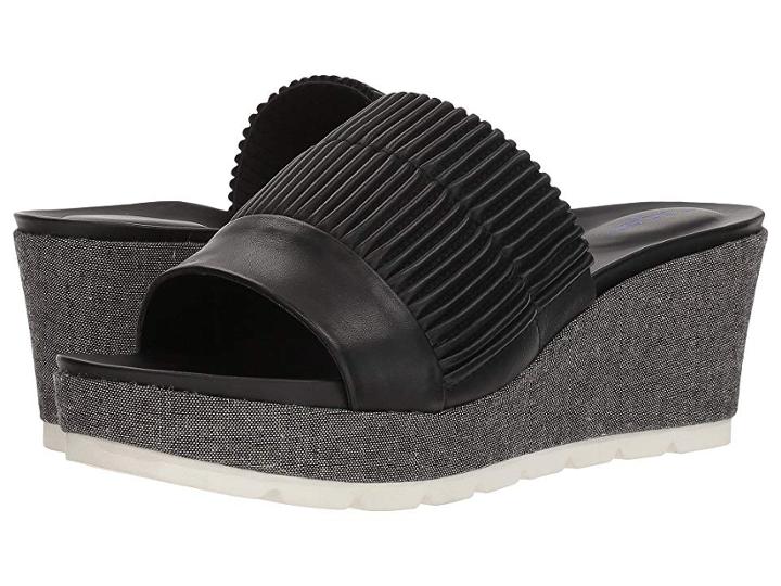 Tahari Gigi (black Leather/two-tone Fabric) Women's Wedge Shoes
