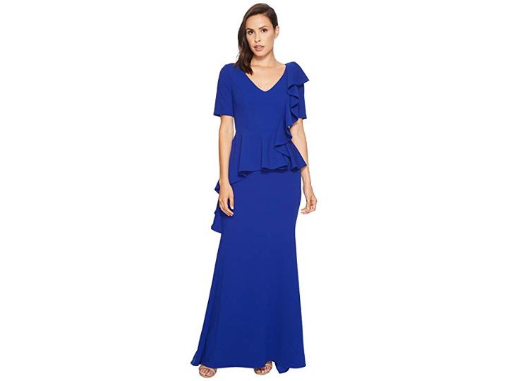 Badgley Mischka 1/2 Sleeve Gown W/ Peplum (cobalt) Women's Dress