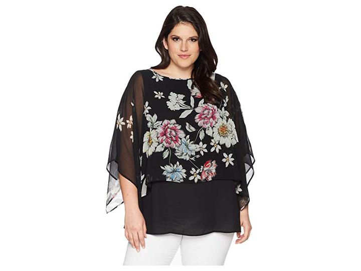 Karen Kane Plus Plus Size Sheer Overlay Top (print) Women's Clothing