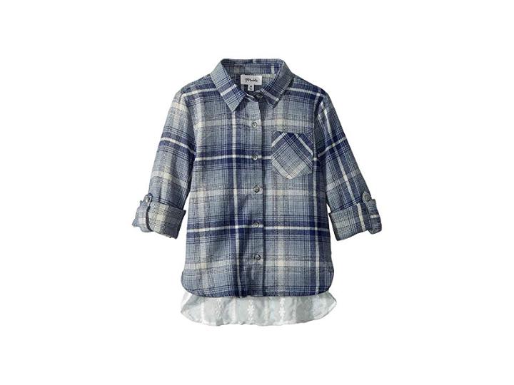 Maddie By Maddie Ziegler Laced Back Flannel Top (big Kids) (blue) Girl's Clothing