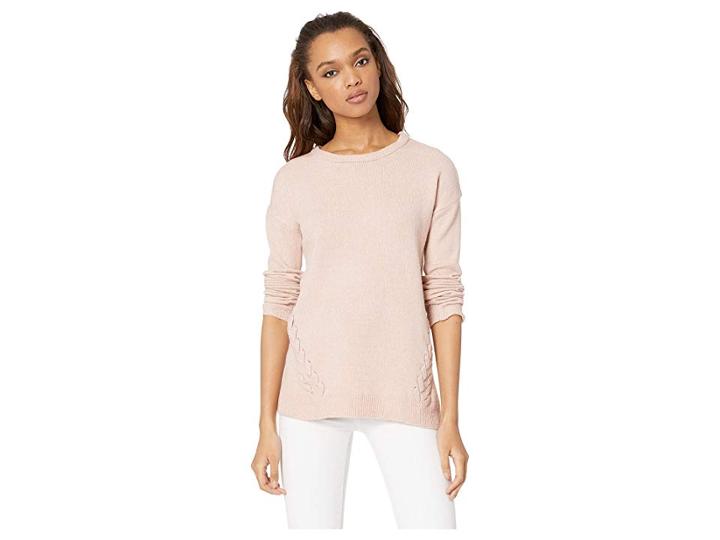 Pink Rose Scoop Neck Drop Shoulder Long Sleeve Sweater W/ Lace-up Sides (mink Velvet) Women's Sweater