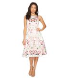 Tahari By Asl Floral Fit-and-flare Dress (ivory/fuchsia/green) Women's Dress
