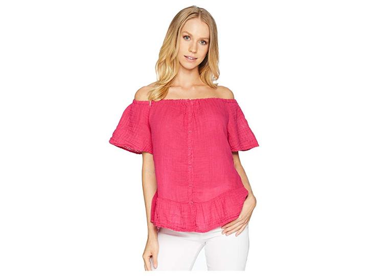 Michael Stars Double Gauze Off-the-shoulder Ruffle Top (calypso) Women's Clothing