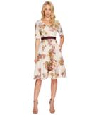 Adrianna Papell V-neck Matelasse Cocktail Dress With Elbow Sleeve (soft Rose) Women's Dress