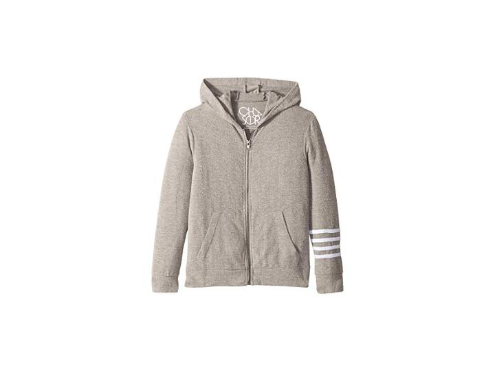 Chaser Kids Extra Soft Love Knit Zip-up Hoodie W/ Arm Stripes (little Kids/big Kids) (heather Grey/white) Boy's Sweatshirt