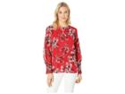 Tommy Hilfiger Keyhole Printed Long Sleeve Woven (scarlet Multi) Women's Clothing