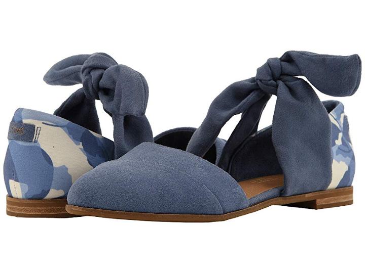 Toms Jutti D'orsay (infinity Blue Suede/abstract Leaf/bow) Women's Flat Shoes