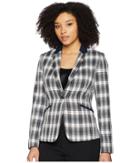 Tahari By Asl Plaid One-button Jacket With Solid Pop Collar (navy/ivory/orange) Women's Coat