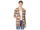 Pink Rose Lace-up Long Sleeve Open Cardigan W/ Pocket (mocha Combo) Women's Sweater