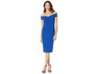 Eci Off The Shoulder Sweetheart Neck Scuba Crepe Sheath (blue) Women's Dress