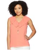 Calvin Klein Sleeveless Top W/ Chiffon Ruffle Tie (porcelain Rose) Women's Sleeveless