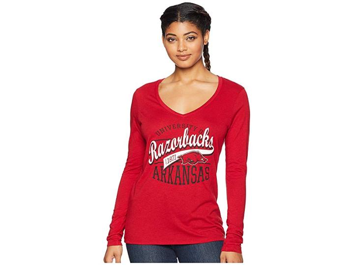 Champion College Arkansas Razorbacks Long Sleeve V-neck Tee (cardinal) Women's T Shirt