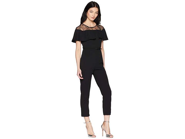Adrianna Papell Petite Illusion Neckline Jumpsuit (black) Women's Jumpsuit & Rompers One Piece