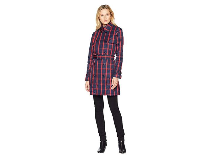 Lauren Ralph Lauren Windowpane Twill Trench Coat (red/navy) Women's Coat