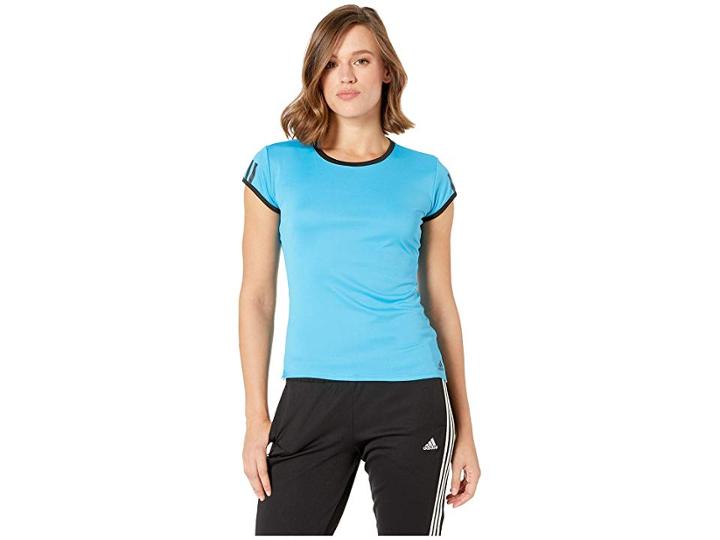 Adidas Club 3-stripes Tee (shock Cyan) Women's T Shirt