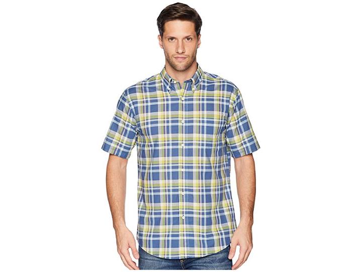 Pendleton S/s Seaside Button Down Shirt (lime Green/blue Plaid) Men's Short Sleeve Button Up