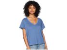 Michael Stars Ultra Jersey Cropped V-neck Tee (indigo) Women's T Shirt