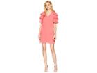 Calvin Klein V-neck Dress With Tiered Ruffle Sleeve Cd8h19ld (coral) Women's Dress