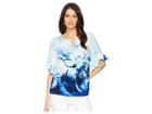Calvin Klein Ruffle Short Sleeve Top W/ Bar Hardware (capri/white) Women's Clothing