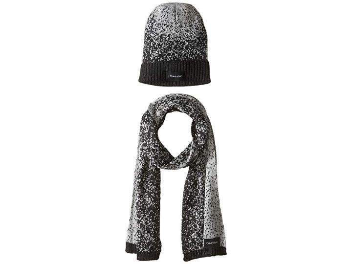 Calvin Klein Lurex Sparkle/beanie Muffler Two-piece Set (black) Scarves