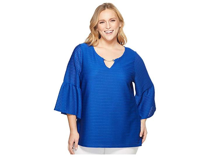 Calvin Klein Plus Plus Size Ottoman Flutter Sleeve Top With Hardware (regatta) Women's Long Sleeve Pullover