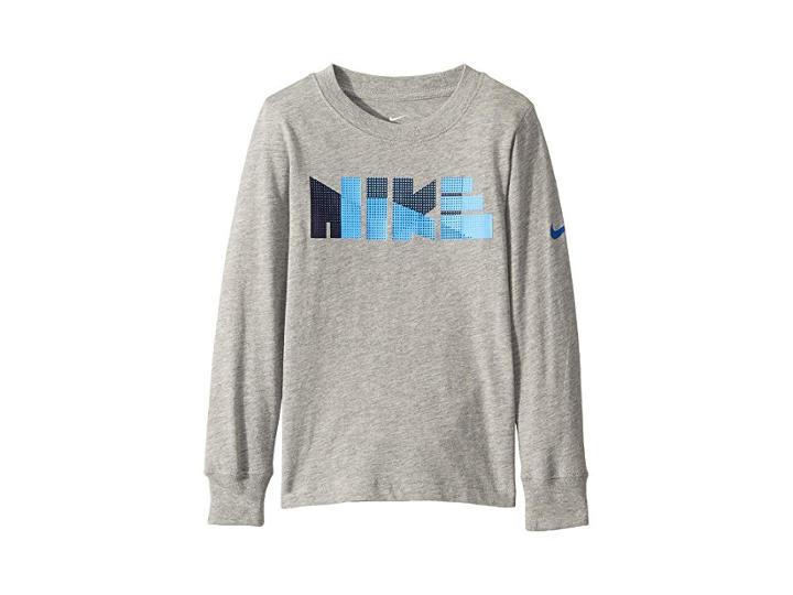 Nike Kids Geo Block Long Sleeve Tee (little Kids) (dark Grey Heather) Boy's Clothing