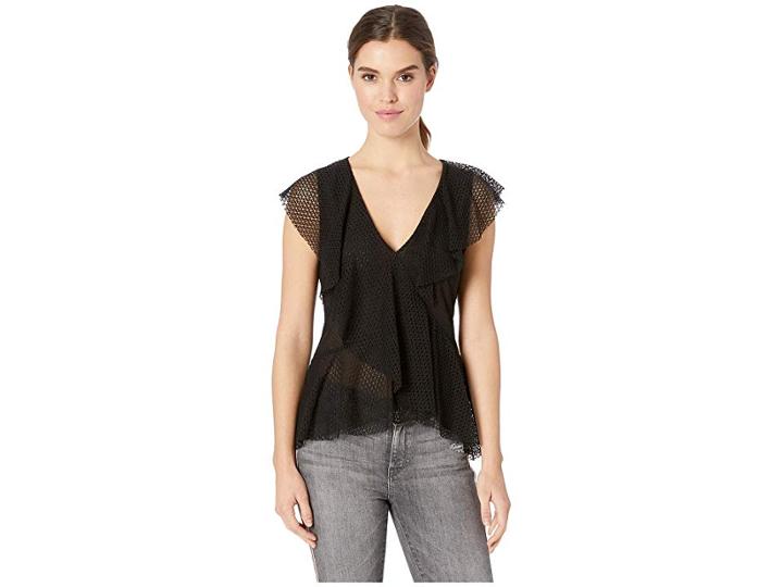 Bcbgmaxazria V-neck Ruffle Top (black) Women's Clothing
