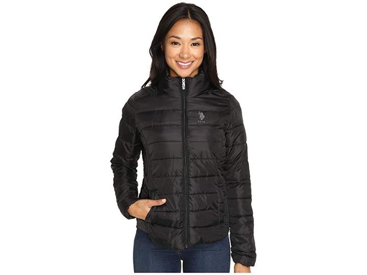 U.s. Polo Assn. Quilted Puffer Zip-up Jacket (black) Women's Coat