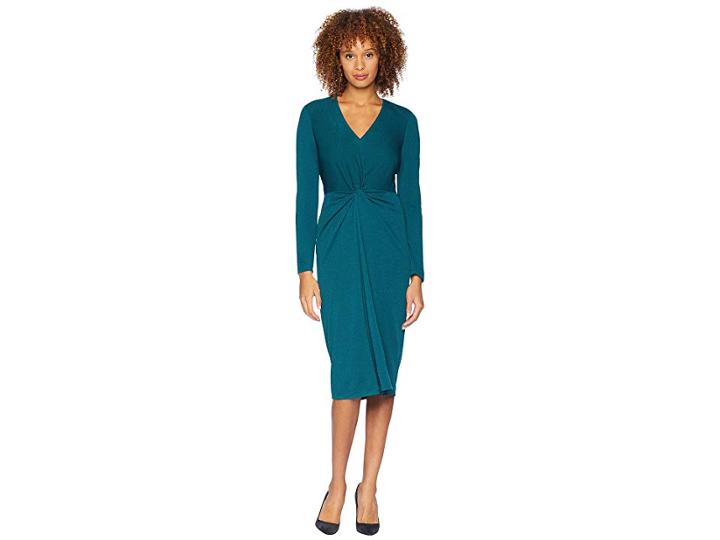 London Times Eve Crepe Knot Front Midi Dress (hunter) Women's Dress