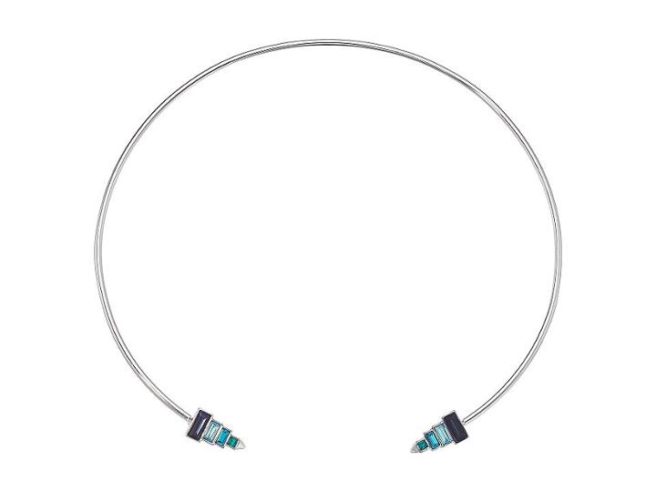 Rebecca Minkoff Stacked Baguette Hinged Collar Necklace (silver/blue) Necklace