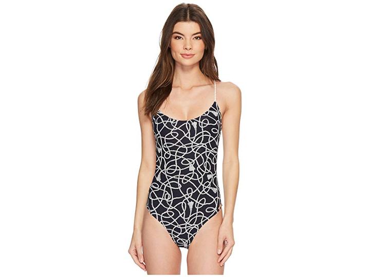 Michael Michael Kors Twisted Rope Cross-back Lace-up One-piece Swimsuit W/ Removable Soft Cups (new Navy) Women's Swimsuits One Piece