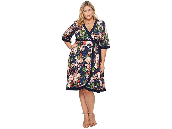 Kiyonna Weekend Wrap Dress (spring Flora) Women's Dress