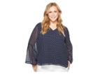 Calvin Klein Plus Plus Size Chiffon V-neck With Flare Sleeve (twilight/soft White Multi) Women's Long Sleeve Pullover